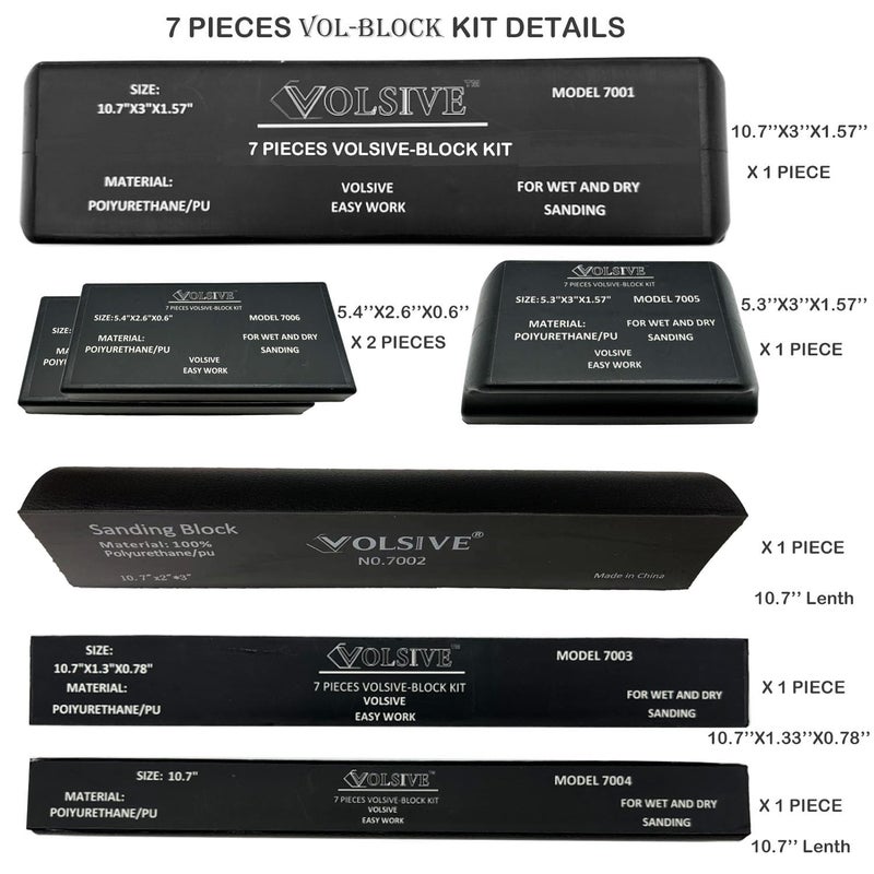 VOLSIVE Hand Sanding Block Set of 7,PSA Base Auto Body Sanding Block Kit with Long Panel Sander,Flexible for Automotive Paint and Woodworking Sand Furniture,Black - Image 2